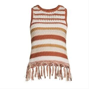 SAM EDELMAN Fynn Striped Crochet Tank Top Sz S